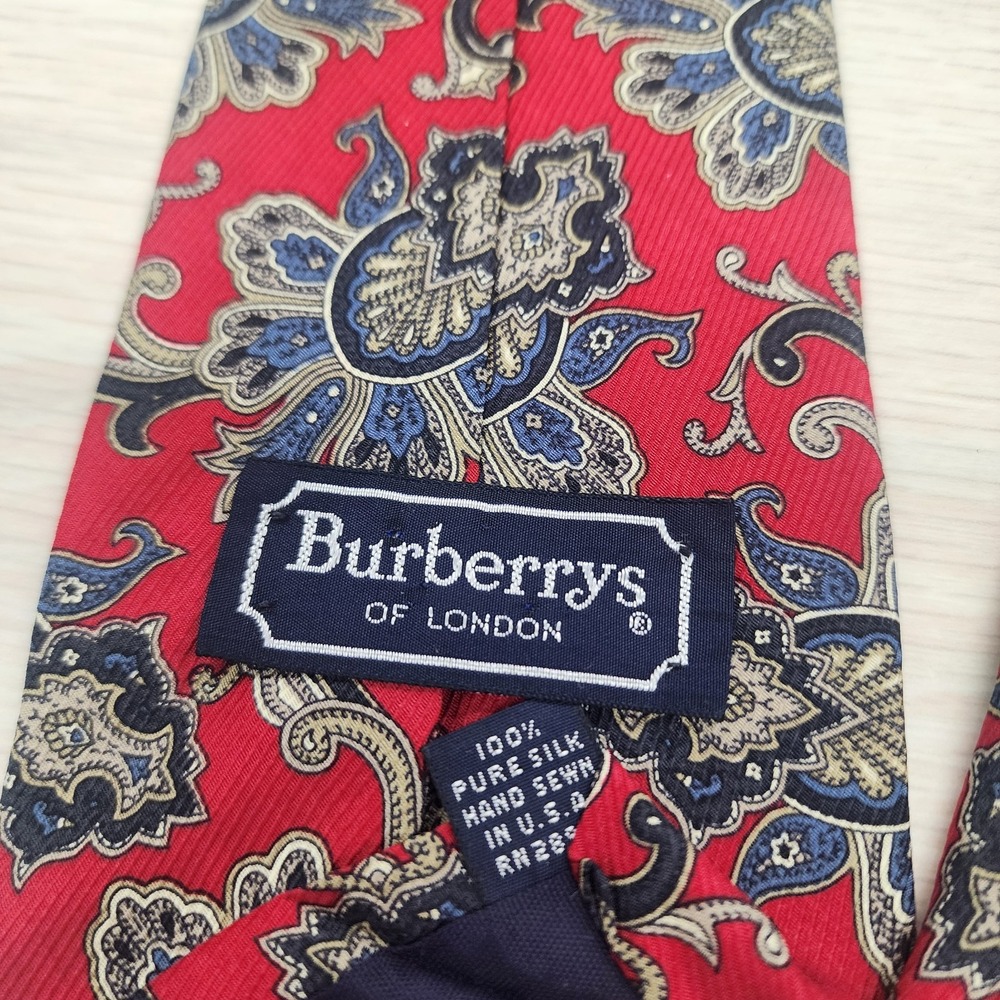 Burberrys Silk Paisley Tie Men's Red Blue‎ Floral Pattern Luxury Dress Necktie